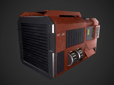 Red And Black HT-48 Equipment With Heat Sink Grille And Circular Component 3d model