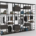 Modern Open Storage Shelving Unit With Metal Frame Wooden Shelves Clothes Bags Hats And Boxes