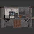 Vintage Industrial Workbench With Rusted Metal Broken Planks Pipes And Stacked Crates