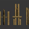 Plant Derived Wooden Structures with Hollow Tubes and Crossed Logs Against Dark Backdrop