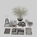 Modern Minimalist Decorative Ornament Set With Glass Vase White Flowers Eyeglasses Books And Tray