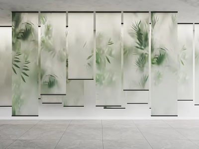 Sheer Modern Curtains With Green Plant Patterns And Bamboo Leaf Designs For Interior Decoration 3d model