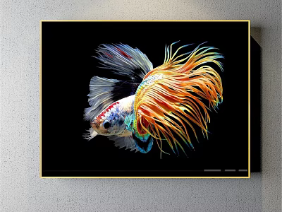 Colorful Betta Fish Animal Painting With Vibrant Fins And Tail On Black Background 3d model
