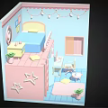 Cartoon Scene Of Kids Room With Bunk Bed Desk Chair Window Decorations And Potted Plants