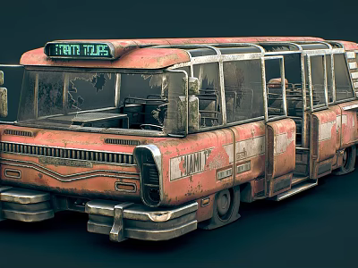 Old Rusty Orange Bus With South Tales Sign And Broken Windows 3d model Old Rusty Orange Bus With South Tales Sign And Broken Windows 3d model