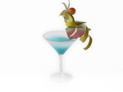 Refreshing Blue Cocktail in Martini Glass with Lemon Twist and Cherry Garnish 3d model