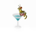 Refreshing Blue Cocktail in Martini Glass with Lemon Twist and Cherry Garnish