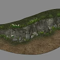 Rocky Slope With Lush Green Grass White Wildflowers And Earthy Soil