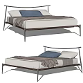 Modern Double Bed With Metal Frame Blue Pillow White Sheets And Blanket 3d model
