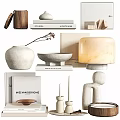 Modern Elegant Decorative Ornament Collection With Marble Vase Wooden Bowl Lamp And Sculpture