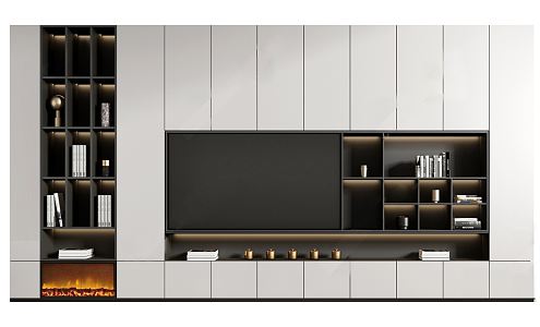 modern TV background cabinet TV wall 3d model