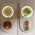 Modern Wall Decor Featuring Illuminated Circular Design Green Plants And Unique Base 3d model