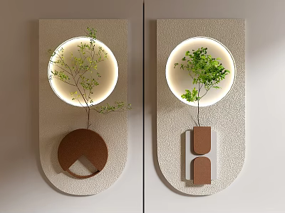 Modern Wall Decor Featuring Illuminated Circular Design Green Plants And Unique Base 3d model