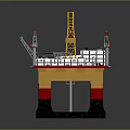Offshore Oil Drilling Platform With Drilling Tower Cranes Green Deck And Yellow Red Black Columns