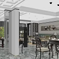 Elegant Living and Dining Room Interior With Marble Floor Sofa Coffee Table And Decorative Painting
