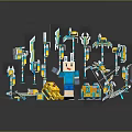 Pixel Style Game Character With Yellow Pet Weapons Tools And Chest Collection