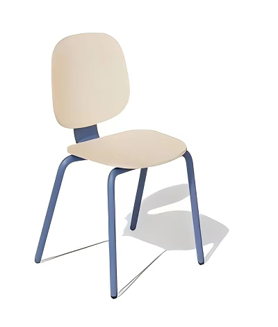Modern Minimalist Single Chair With Beige Backrest Seat And Blue Metal Legs 3d model