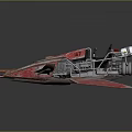 Red Futuristic Spaceship Model With Metallic Structure Open Cockpit And Detailed Wings