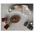 Modern Curved Sofa And Round Coffee Table Set With Orange Gray Accent Chairs 3d model