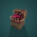 Mysterious Wooden Chest Creature With Sharp Fangs And Extended Pink Tongue