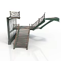 Architectural Staircase Design With Wrought Iron Railing And Wooden Steps Structure
