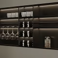 Modern Dark Wood Kitchen Interior With Central Island And Display Shelves
