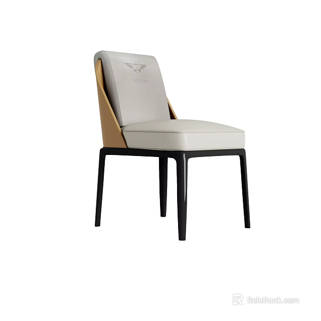 Modern White Dining Chair With Black Legs And Leather Padded Seat Backrest 3d model 