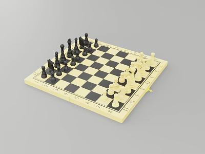 Classic Chess Board Game With Black And White Pieces Arranged On Chessboard For Entertainment 3d model