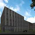 Modern Office Buildings Exterior Design With Trees Pedestrians And Cars
