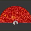 Red Fan Shaped Object With Magma Like Texture White Base Notch On Dark Background Reflection