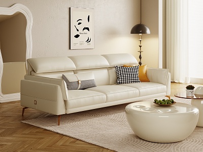 Modern three-seat sofa cream sofa coffee table combination model