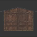 Rustic Wooden Cabin with Blue Shingle Roof and Wooden Walls Featuring Door and Window