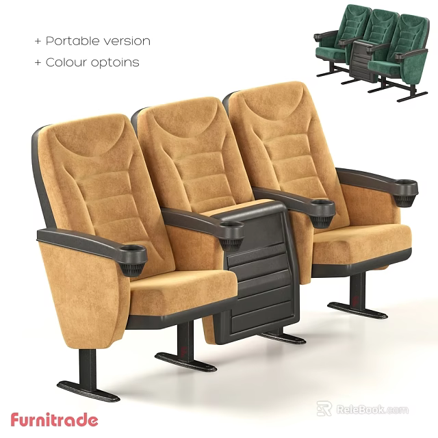 Three Connected Brown Leisure Chairs With Black Armrests And Colour Options 3d model 