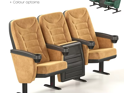 Three Connected Brown Leisure Chairs With Black Armrests And Colour Options 3d model
