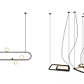 Modern Geometric Pendant Lights With Metal Frames And Warm Glow On Gray Ceiling