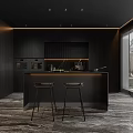 Black Living and Dining Room Interior With L Shaped Sofa Round Coffee Table Open Kitchen 3d model