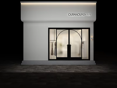 Modern Clothing Store Exterior With Arched Glass Door And Display Windows 3d model