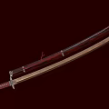 Traditional Japanese Katana With Red Scabbard And Wrapped Handle Steel Blade