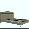 White Double Bed With Blue Scalloped Decorative Headboard And Gold Slatted Base