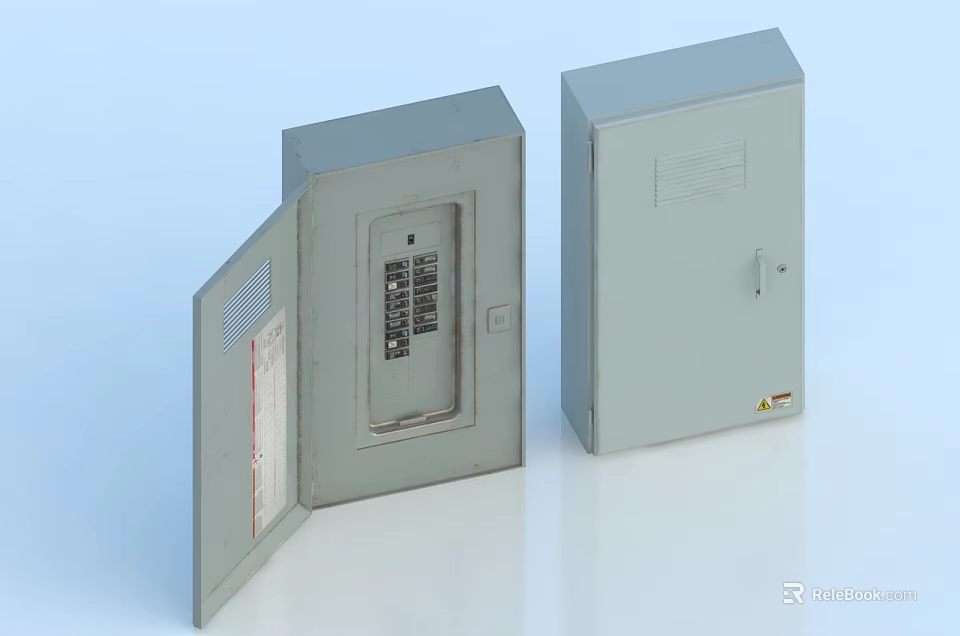 Industrial Electrical Control Panels With Open Door And Closed Unit Design 3d model 