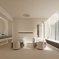Elegant Modern SPA Sauna Room Interior With White Massage Beds And Large Windows
