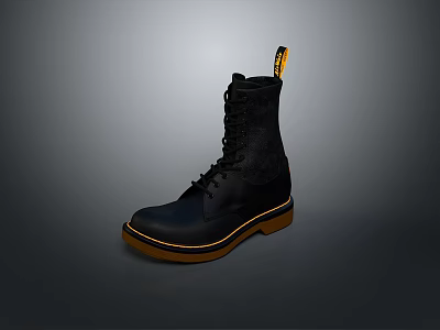 Durable Black Dr. Martens Boots with Brown Sole Black Laces and Yellow Heel Tag 3d model