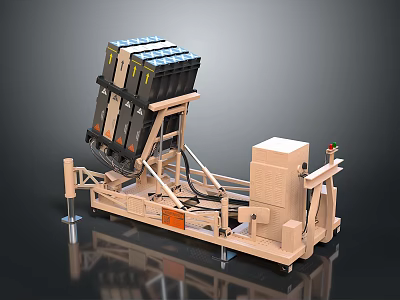 Industrial Mechanical Stacking Device With Black Containers And Beige Control Base 3d model