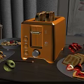 Yellow Kitchen Toaster With Fresh Toast Strawberries Apple And Breakfast Foods