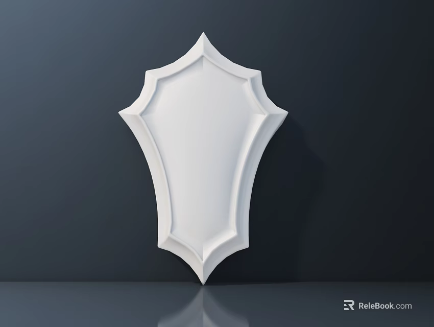 White Carved Shield Shaped Decor With Dark Background And Reflective Surface 3d model 
