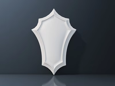 White Carved Shield Shaped Decor With Dark Background And Reflective Surface 3d model