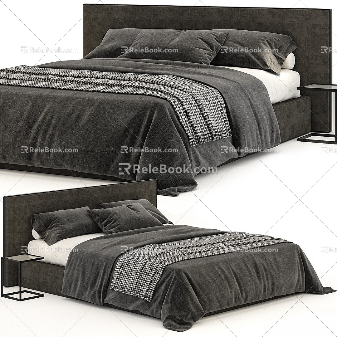 Other Bed Double Bed Grey Blanket small size 3d model