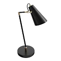 Modern Minimalist Table Lamp With Black Shade Adjustable Metal Arm And Round Base