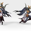 Horned Game And Movie Characters With Flowing Cape Ornamental Armor And Dynamic Poses