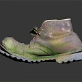 Succulent Plants Growing In Old Work Boot Planter With Moss Covered Worn Design 3d model